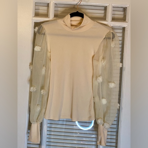 Blouse with Sheer PomPom Embellished Sleeves-SHEIN - Picture 2 of 5